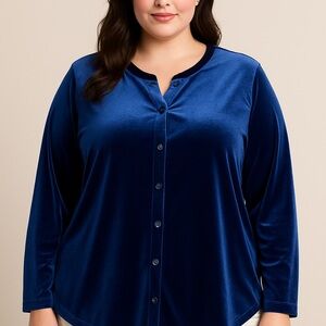 Lands’ End Velvet Button-Front Top – Women’s 2X (20W–22W)